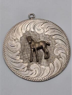Vintage Sterling Pendant w/ Brass Horse, Signed HE
